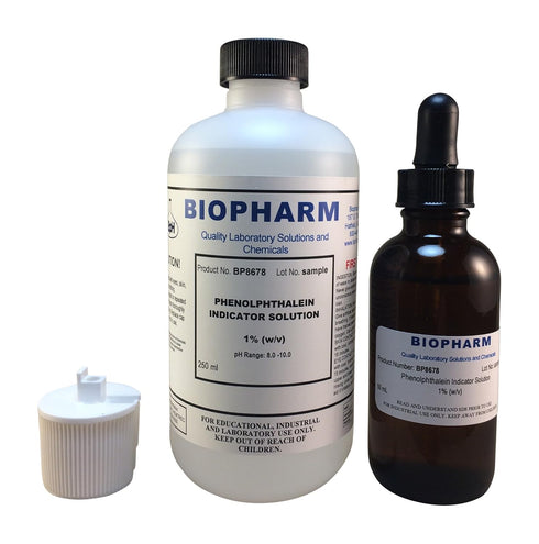 Phenolphthalein pH Indicator 1% Solution, 250 mL Bottle Plus 50 mL Dropper Bottle of Solution