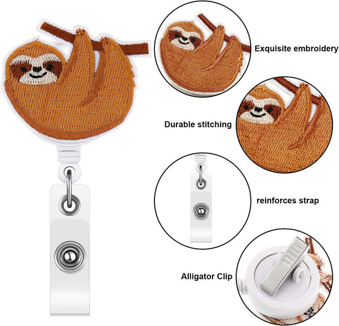 WILLBOND 3 Pcs Sloth Badge Holder, Cute Sloth Retractable Felt Reel Clip with Alligator Clip for Women Nurse ID Card