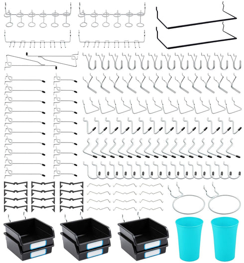 FRIMOONY Pegboard Hooks with Bins and Peg Locks, 204 PCS Total, 80 Locks for Organizing Various Tools