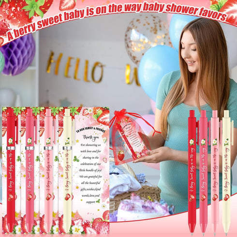 YLOLUL 180 Pcs Strawberry Baby Shower Gifts for Guest A Berry Sweet Baby is On the Way Party Favors Retractable