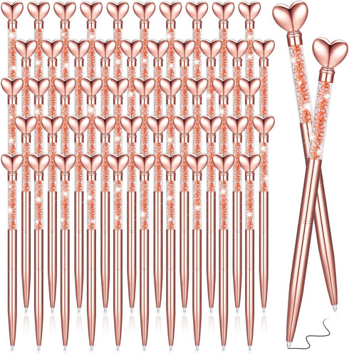Jetec 50 Pcs Heart Shaped Ballpoint Pens, Bulk Valentine's Day Gifts, Black Ink, Rose Gold Diamond Crystal