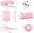Pink Office Supplies, Pink Desk Accessories, Stapler, Staple Remover, Tape Holder, Pen Holder, Ballpoint Pen, Scissor, Binder Clips, Paper Clips and 1000pcs Staples. by Famassi