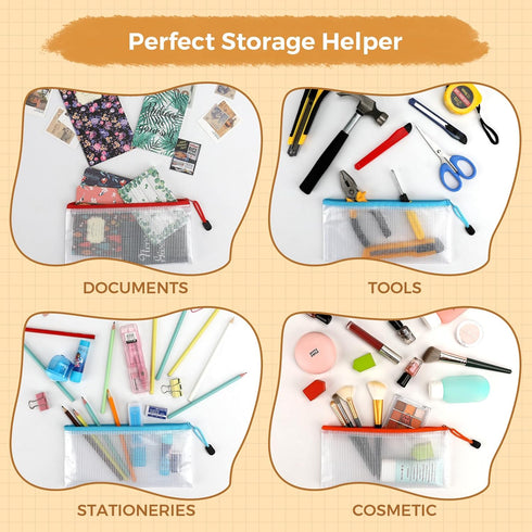 Umriox 48pcs Pencil Pouches, A6 Size Mesh Bags with Zipper, Waterproof Storage Bags for School and Office Supplies