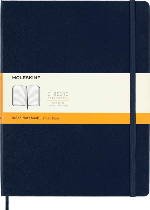Moleskine Classic Notebook, Hard Cover, XL, 7.5" x 9.5", Ruled/Lined, Sapphire Blue, 192 Pages