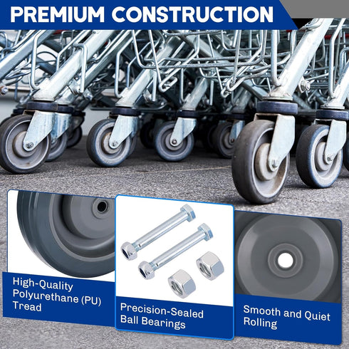 8 Pack 5" 8 Shopping Cart Replacement Wheels Kit | Silent Supermarket Casters with Axles Bolts, Shopping Cart Wheels