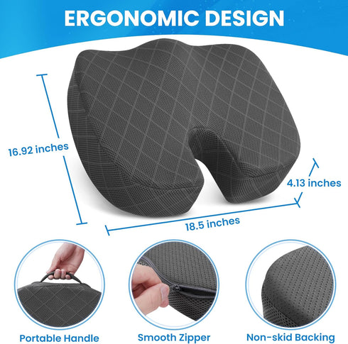 TushGuard Seat Cushion - for Office Chair, Car Seat, Airplane, Bleacher - Sciatica & Coccyx Pain Relief Desk Chair