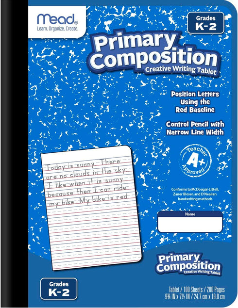 Mead Primary Composition Book, Ruled, 100 Sheets, Grades K-2, 7-1/2" x 9-3/4", 4 Pack (610053-ECM)