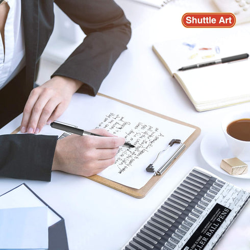Shuttle Art RollerBall Pens, 25 Pack Black Fine Point 0.5mm Liquid Ink Pens for Writing and Note Taking