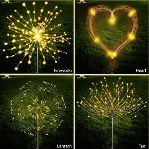 Set of 2 Outdoor Solar Decorative Lights with 210 LEDs, Waterproof Firework Lights for Garden and Pathway
