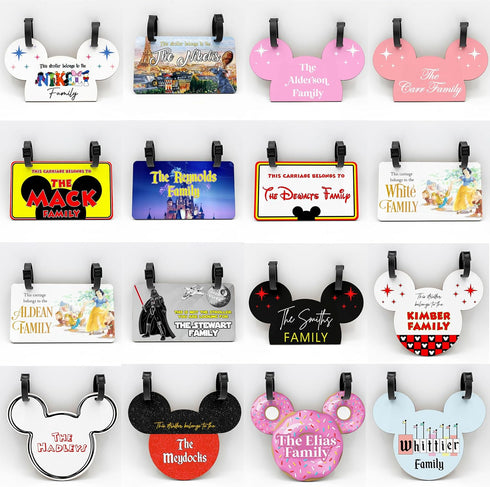MYETCHEY 11) Personalized Stroller Name Tag, Mouse Ears Sign, Family Stroller License Plate Sign for Theme Parks