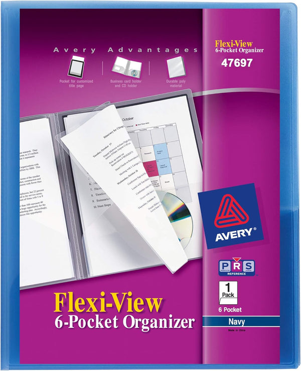 Avery Title-View 6 Pocket Organizer, Assorted, Holds up to 150 Sheets, 1 Organizer (47697)
