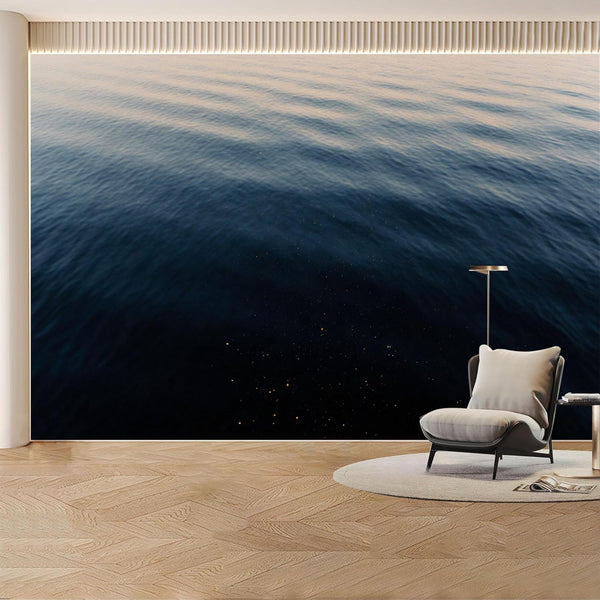 KAYOROWALLS Custom Wall Mural Wallpaper Ocean Waves Deep Blue Water Ripples Sparkling Light
