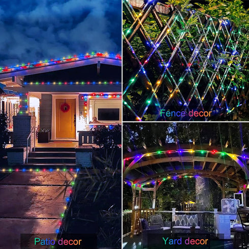 JMEXSUSS 8 Modes Solar Rope Lights Outdoor, 39.4ft 120LED Waterproof PVC Tube Solar Fairy Lights (Multi Color)