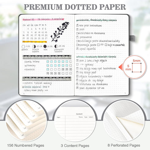 OMEYA Dotted Journal Notebook, 3 Pack, A5 Hardcover with 120gsm Thick Dotted Paper for Writing