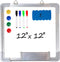 Whiteboard Set - White Board 12 x 12" with 1 Magnetic Eraser, 4 Dry Erase Marker Pens, Small Message Eraseboard