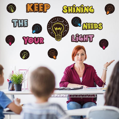 Light Bulb Keep Shining Classroom Bulletin Board Set, Chalkboard Motivational Cutouts for Kids Students Teachers
