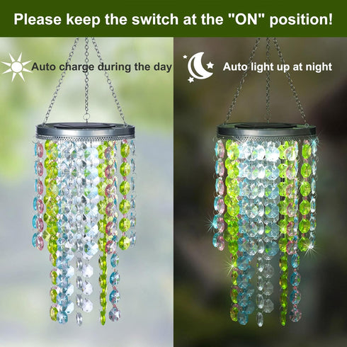 SUNNYPARK 2 21 Hanging Solar Lantern Outdoor, Tiers Solar Multicolor Acrylic Beaded Chandelier with Cool White LED S
