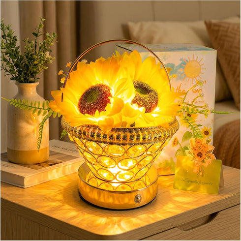 Pearl Sunflower Lamp Cordless USB-Rechargeable LED Night Light with 3-Color Touch Control,