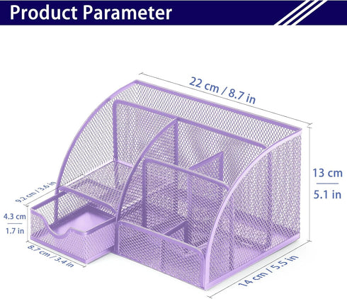 Mesh Desk Organizer with 6 Compartments and 1 Drawer, Multi-Functional Caddy for Home Office Decor