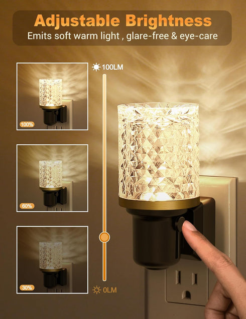 Dimmable 3000K 0-100LM JandCase LED Night Light, Night Lights Plug into Wall, Modern Nightlight with Auto On Off Light