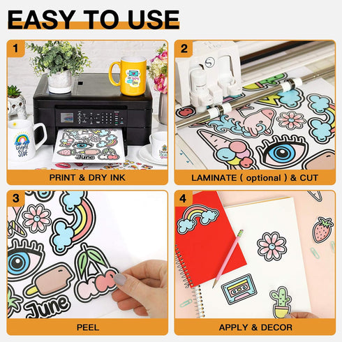 HTVRONT Printable Vinyl for Inkjet & Laser Printers, 40 Pcs Matte White Sticker Paper, 8.5"x11"