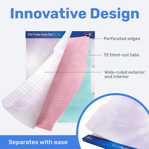 Find It File Folder Notepad - 72 Pack, 9.5 x 12.5 Inch Notebook Organizer Folders for Document and Clipboard