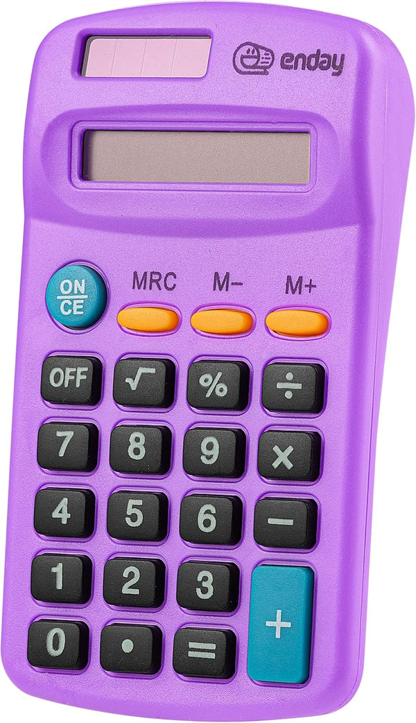 Basic Small Solar and Battery Operated Calculator, Purple, Large Display, Four Function, Handheld for School, Kids
