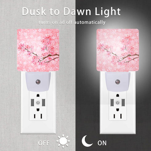 Oeaskly 0.5W Cherry Blossoms Night Light,Spring Flower Night Lights Plug into Wall with Dusk to Dawn Light Sensors Dim