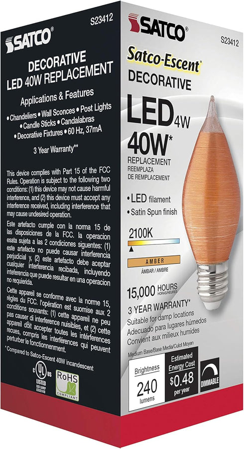 Satco 4.38 Inch 4W C15 LED Medium Base Replacement Lamp