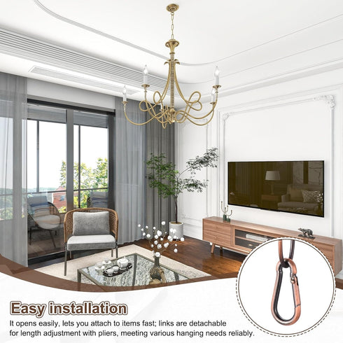 7ft 2.4mm/0.09" 2 uxcell Lighting Hanging Chain, Looping Metal Pendant Chandelier Chain Extension with Spring Snap Hook