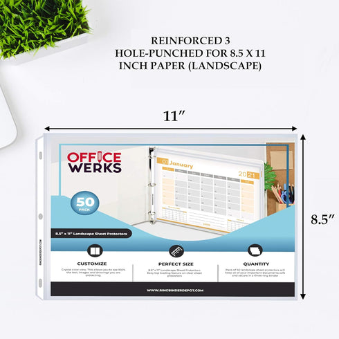 Performore 50 Sheet Protectors Landscape Clear Page 8.5 X 11 Inch for 3 Ring Binder, Top Loading