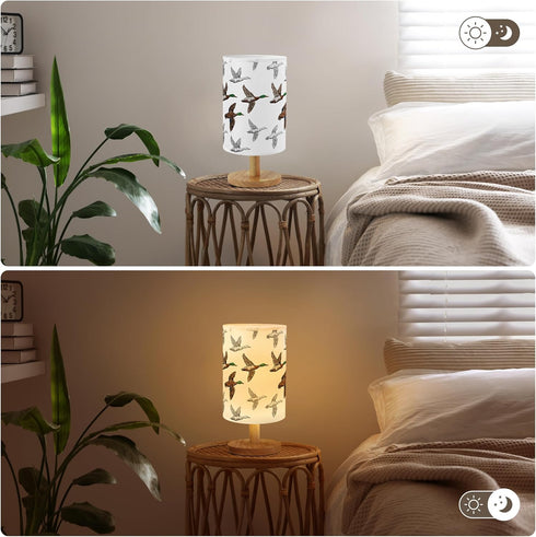 Imvertu Cozy Flying Mallard Duck Bedside Table Lamp for Bedroom with USB Port, Funny Kids Nightstand Lamp with Wood