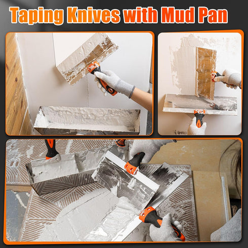 Set, 10Pcs Set, 14" Spackle THINKWORK Drywall Knife Drywall Tools Include Stainless Steel Putty Knife Taping Knives
