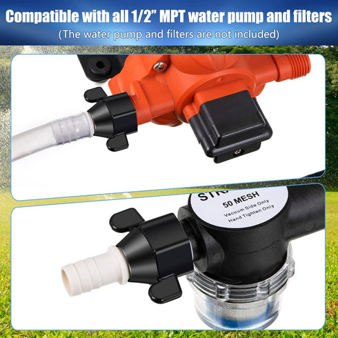 Dreyoo 1/2 Inch x 14 NPT x 1/2 Inch Barb Straight Swivel Adapter, RV Water Pump Fittings, 2 Pcs