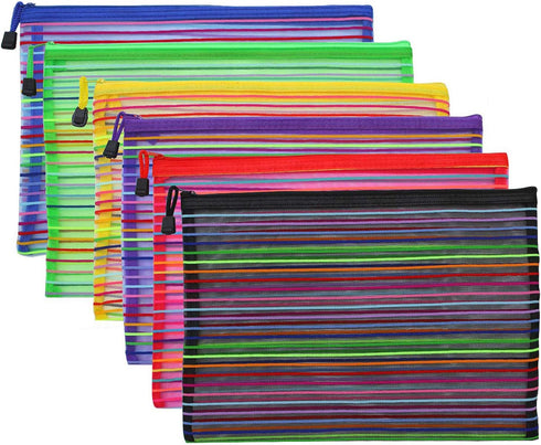 Zipper Mesh Pouch, 6 Pcs 6 Colors 9.8"x 7" Document Bag Storage Pouch for Travel and Office Supplies