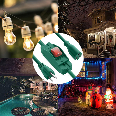 Outdoor Extension Cord with On/Off Waterproof Switch, Heavy Duty 3 Prong Extension Cord, 3 Ft, Green