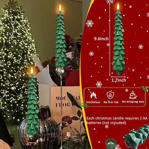 3D (1pcs) Christmas Tree Candles with Remote, Real Wax LED Flameless Taper Candles, Battery Operated Flickering