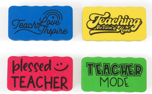 Magnetic Whiteboard Dry Eraser 4-Pack for Teachers Dry Erase Board. Cute, Colorful, Must Haves, Back to School Teacher Dry Erasers and Classroom Essentials by Taylored Life