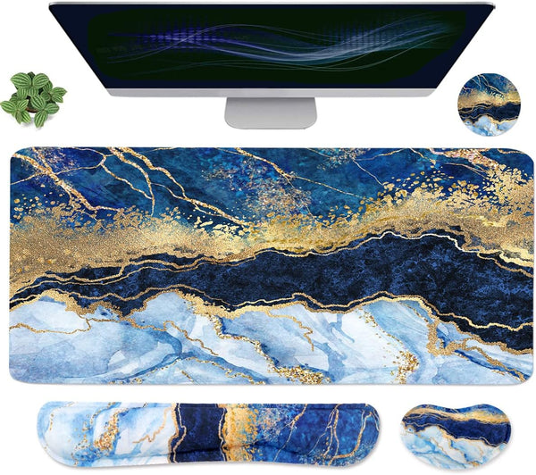 Ergonomic Large Mouse Pad and Keyboard Wrist Rest, 4-in-1 Gaming Desk Pad with Wrist Support - Light Blue
