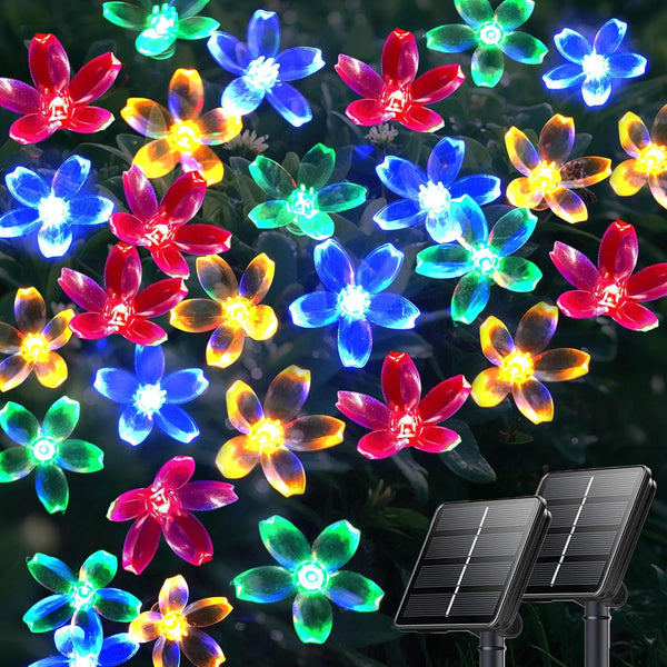 OZS 2PK 80LED 50FT Flower Solar String Lights Outdoor Waterproof, Cherry Blossoms