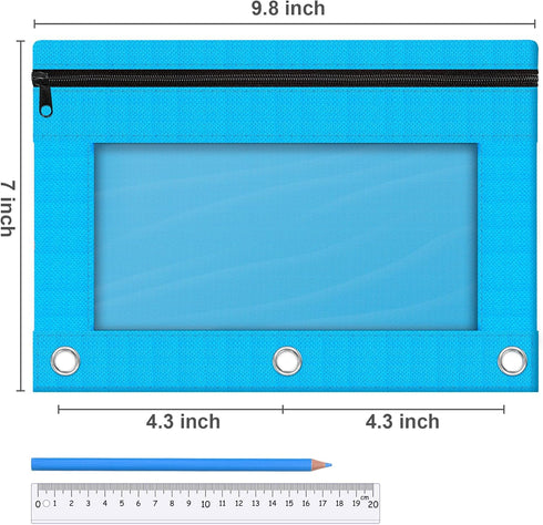 Pencil Pouch for 3 Ring Binder, 2 Pack Pencil Bags with Zipper, Sky Blue Pencil Case for Classroom School Office Supplies, Large Sturdy and Durable Cloth Pencil Pocket for 3 Holder Binder