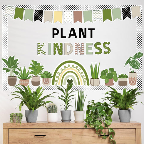 ZOiiWA 98 Pcs Summer Greenery Bulletin Board Decorations, Plant Kindness Set for School Home Office Wall Decor