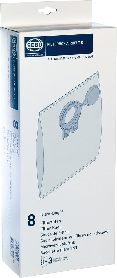 SEBO 8120AM Ultra Filter Bag Box for D Series Vacuum, 8-Pack
