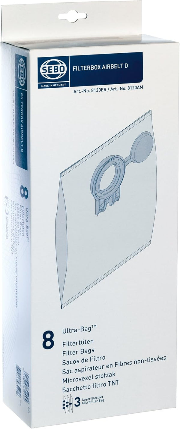 SEBO 8120AM Ultra Filter Bag Box for D Series Vacuum, 8-Pack