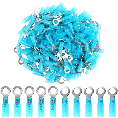 160 PCS Heat Shrink Ring Terminals, Insulated Blue Ring Terminals for 16-14 AWG Automotive Electrical