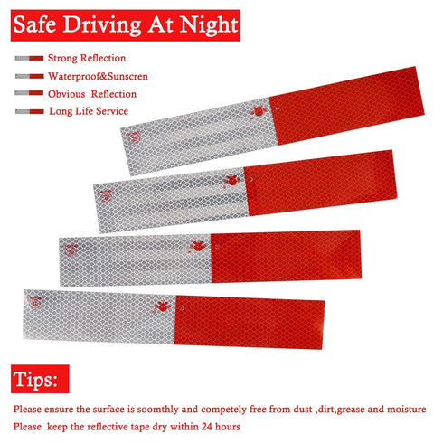 10Pcs Micro Prismatic Reflective Tape, Red White, 2" X 12' Waterproof Self-Adhesive Safety Warning Tape