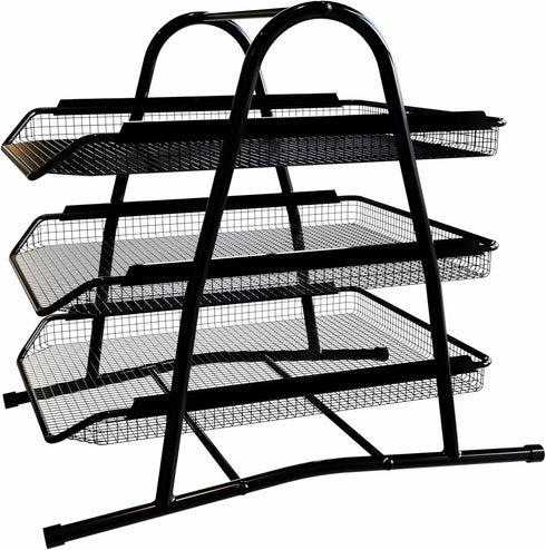 Performore 3 Tier Paper Tray Organizer for Desk, Black Stackable File Rack Metal Mesh Letter Trays, Multifunctional Metal Grid Document Holder and Storage for Office Desktop Organization by Performore