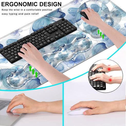 Mouse Pad - Large Pink Desk Mat, 4in1 XXL Mousepad + Keyboard Wrist Rest + Coaster Set for Home Office