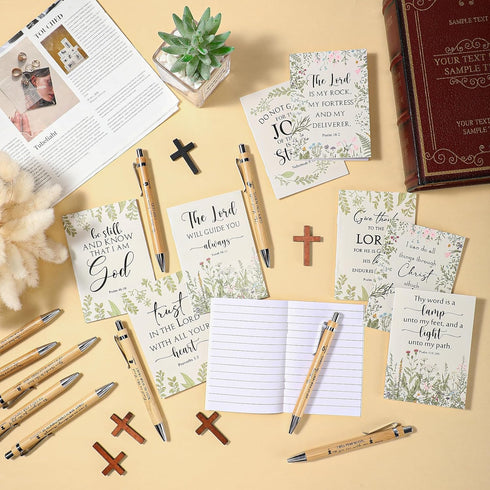 Ctosree 60 Pcs Christian Gift Bulk Inspirational Notebook - Women Prayer Journal with Bamboo Pen for Church Gifts