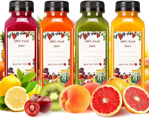 20pcs 12oz SUPERLELE Plastic Juice Bottles with Caps, Reusable Juicing Bottles, Clear Drink Containers with Lids